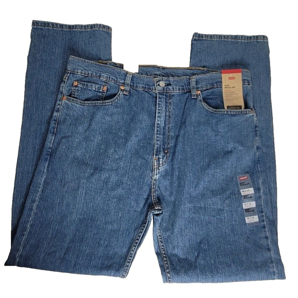 Levis 505 Jeans Mens 38x34 Regular Blue‎ Straight Denim Pants NEW Eco Ease $70